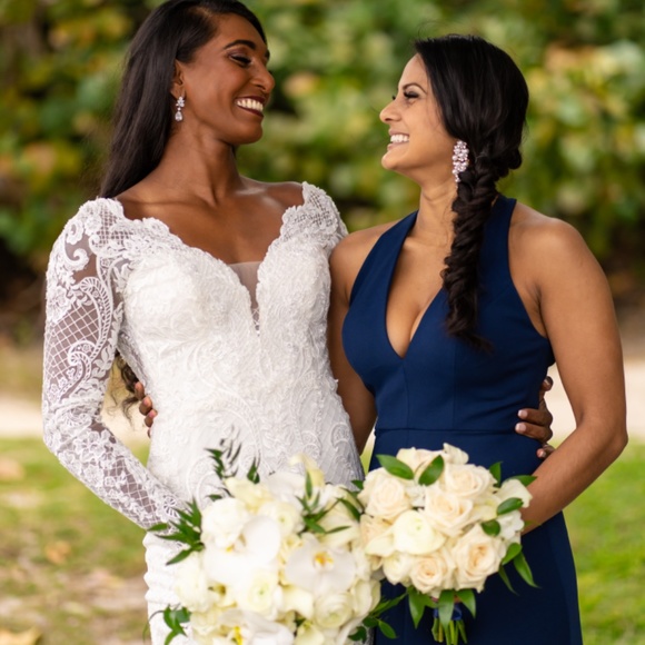 Jenny Yoo Margot V-neck Knit Crepe Gown In Midnight - Picture 2 of 3